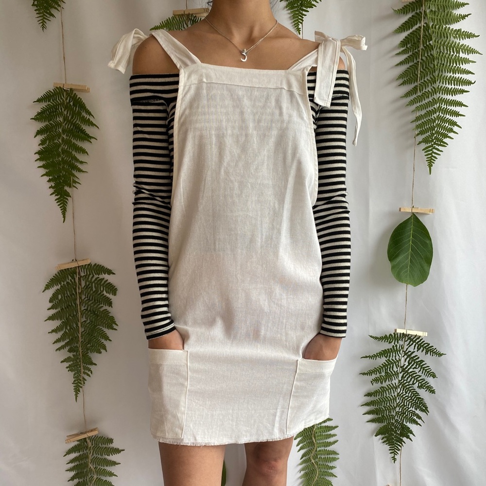 Shoulder Tie Overall Mini Dress